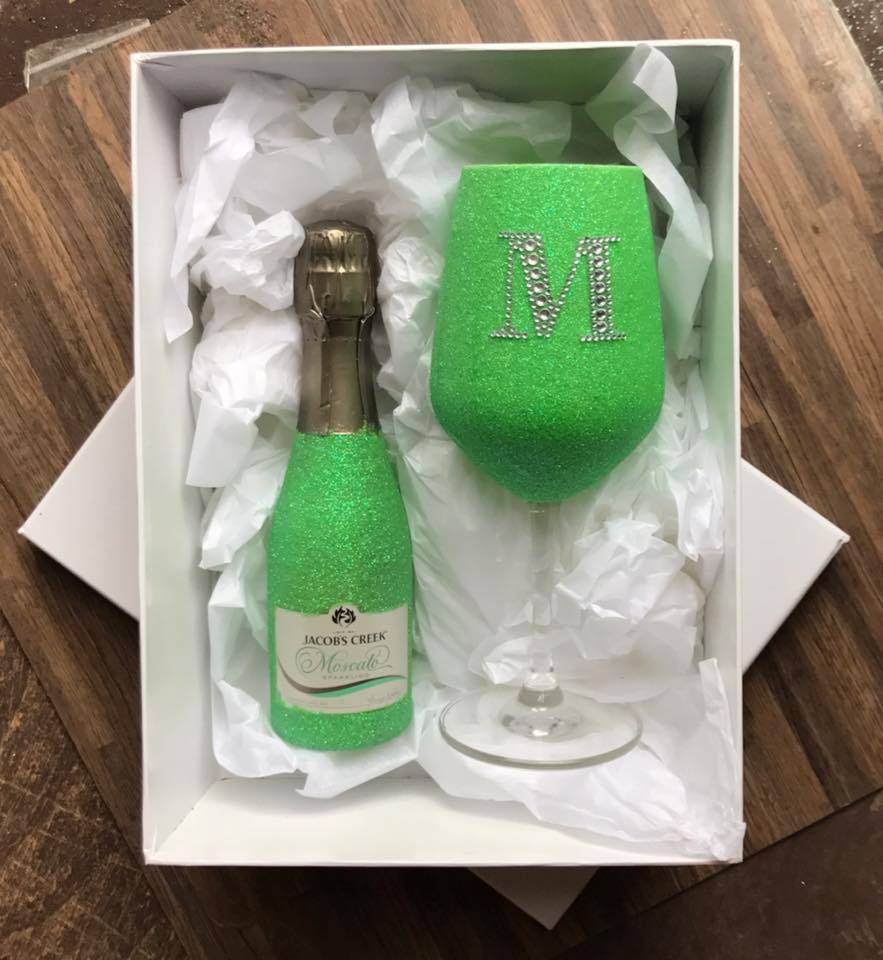 Full glitter Wine Glass glass and mini wine