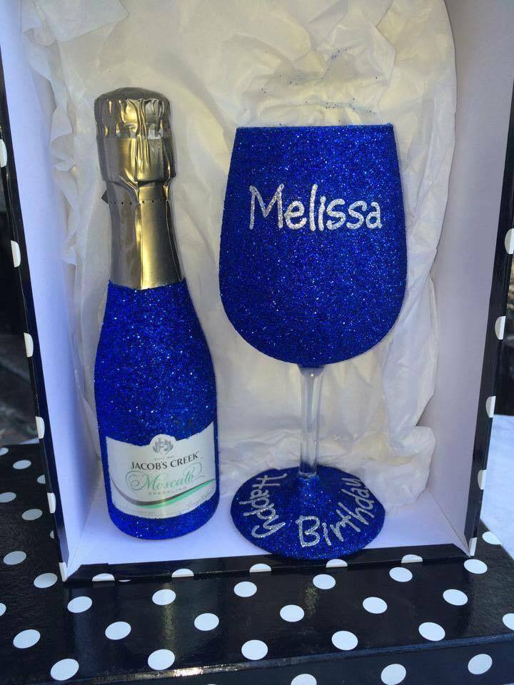 Full glitter Wine Glass glass and mini wine