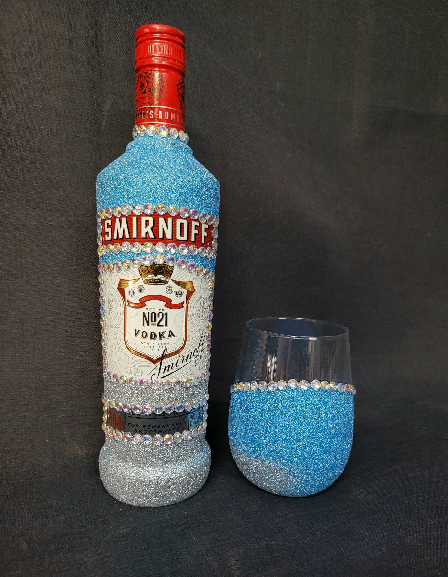 Smirnoff with Stemless glass includes a bling initial or number