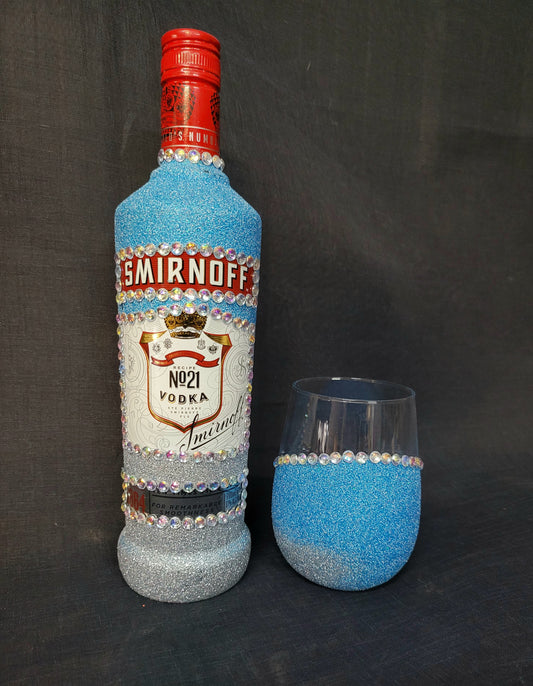 Smirnoff with Stemless glass includes a bling initial or number