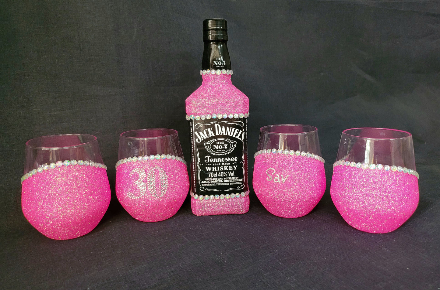 JD & 4x Stemless Wine Glasses