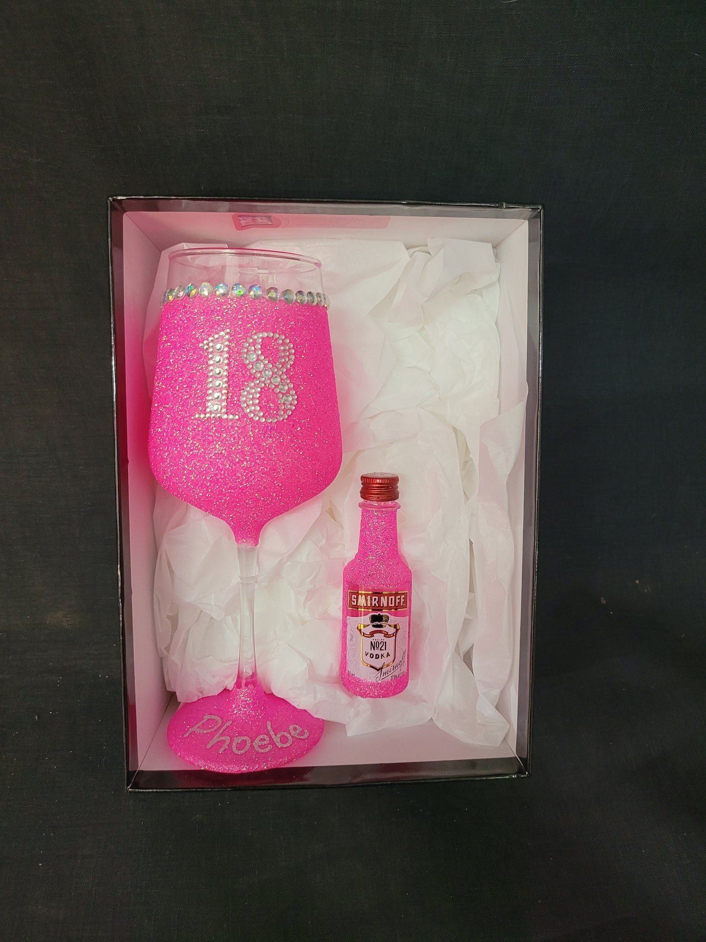 Mini Smirnoff and personalised glass set