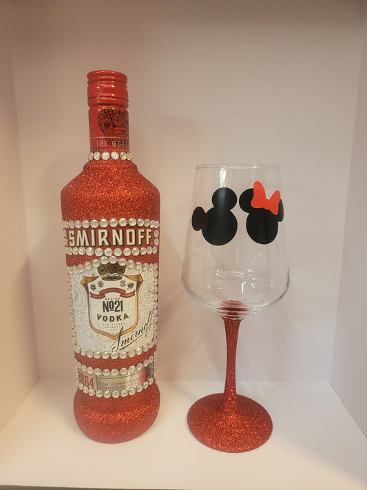 Minnie & Micky Smirnoff set with Wine glass