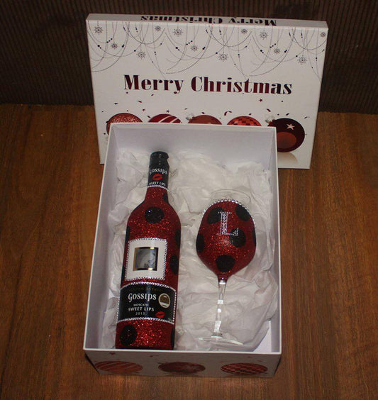 Gossips Wine Glass set - Red & Black Polka dots - Diff Wines Avaliable