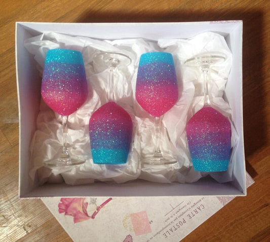 Set of four ombre Wine Glasses