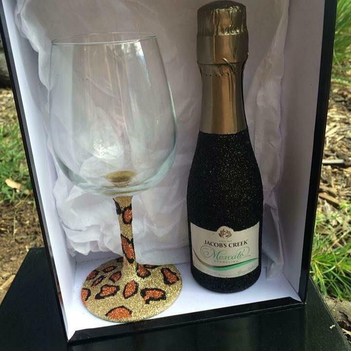 Wine Wine Black with leopard print glass Stem & Base