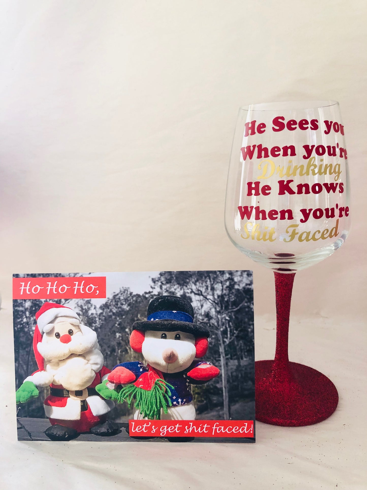Set of 4, he sees you when you drinking glasses