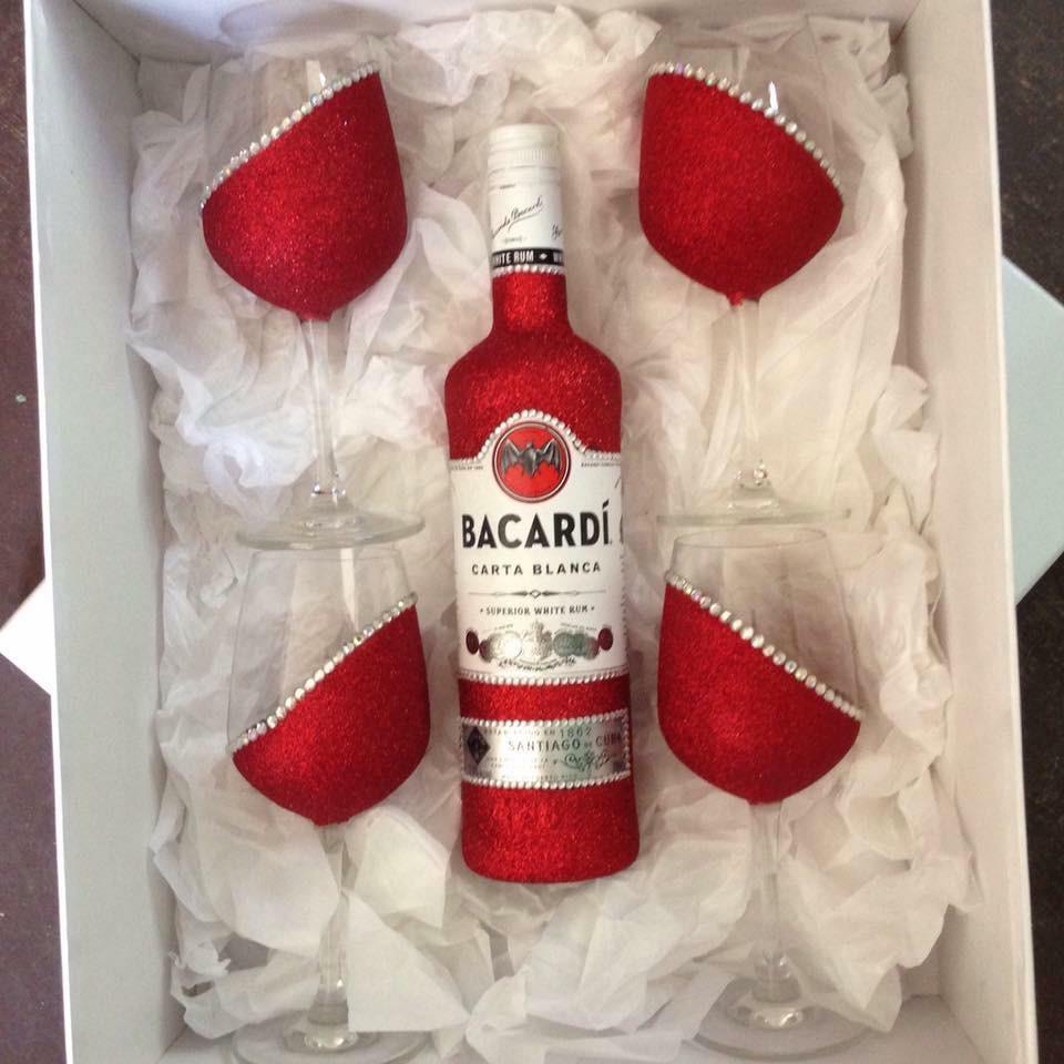 Barcardi & 4x Wine Glasses