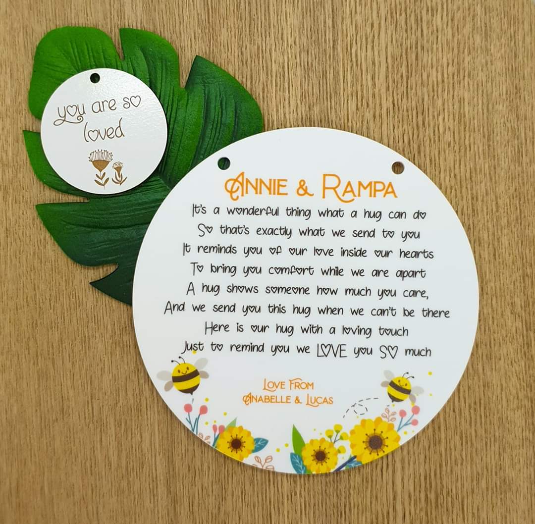 Hugs plaque coloured