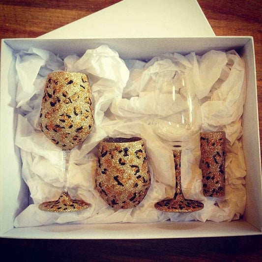 Leopard glass set of 4