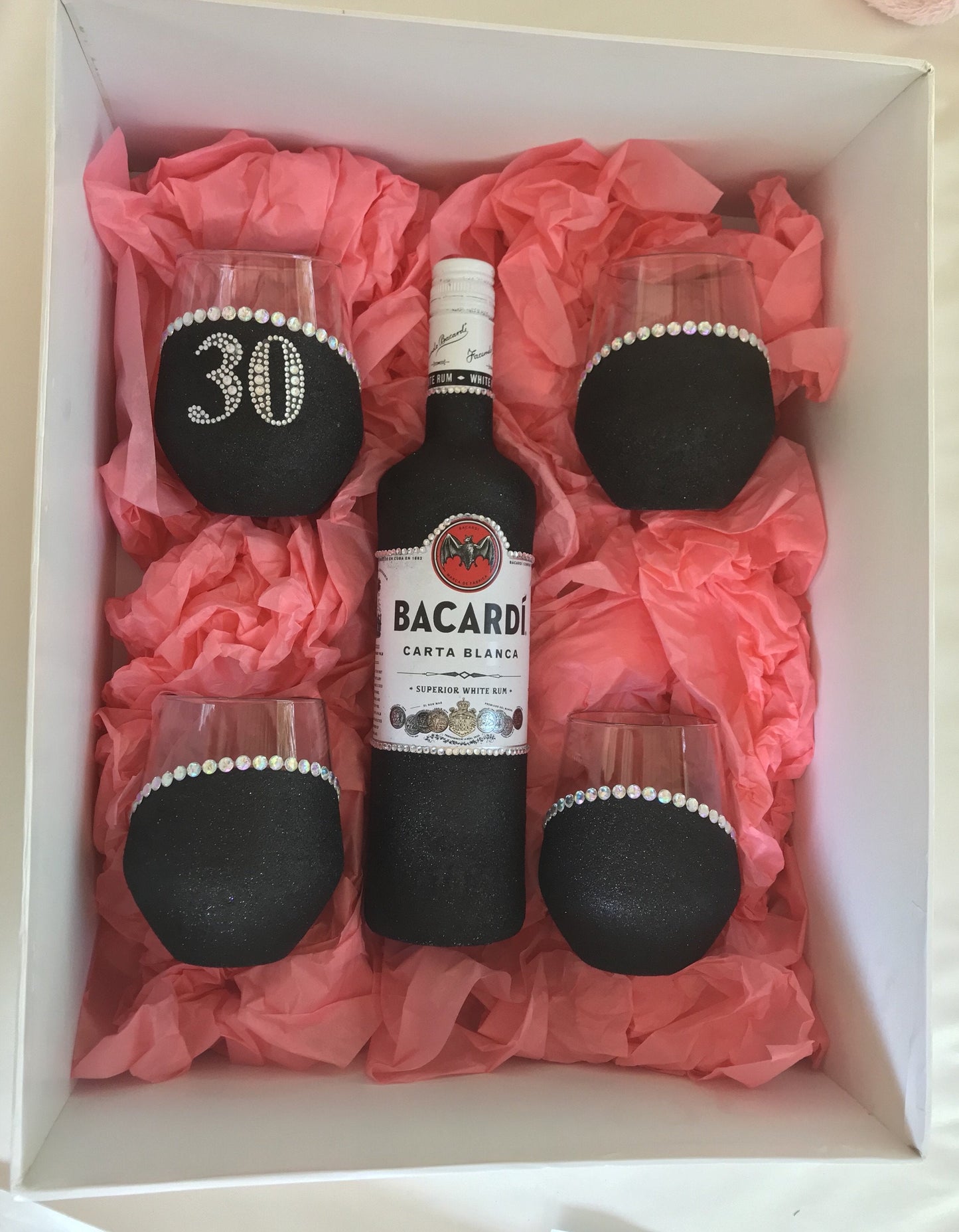 Barcardi & 4x Stemless Wine Glasses