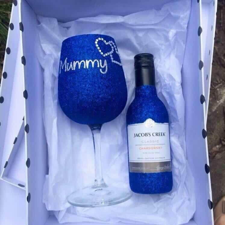 Full glitter Wine Glass glass and mini wine