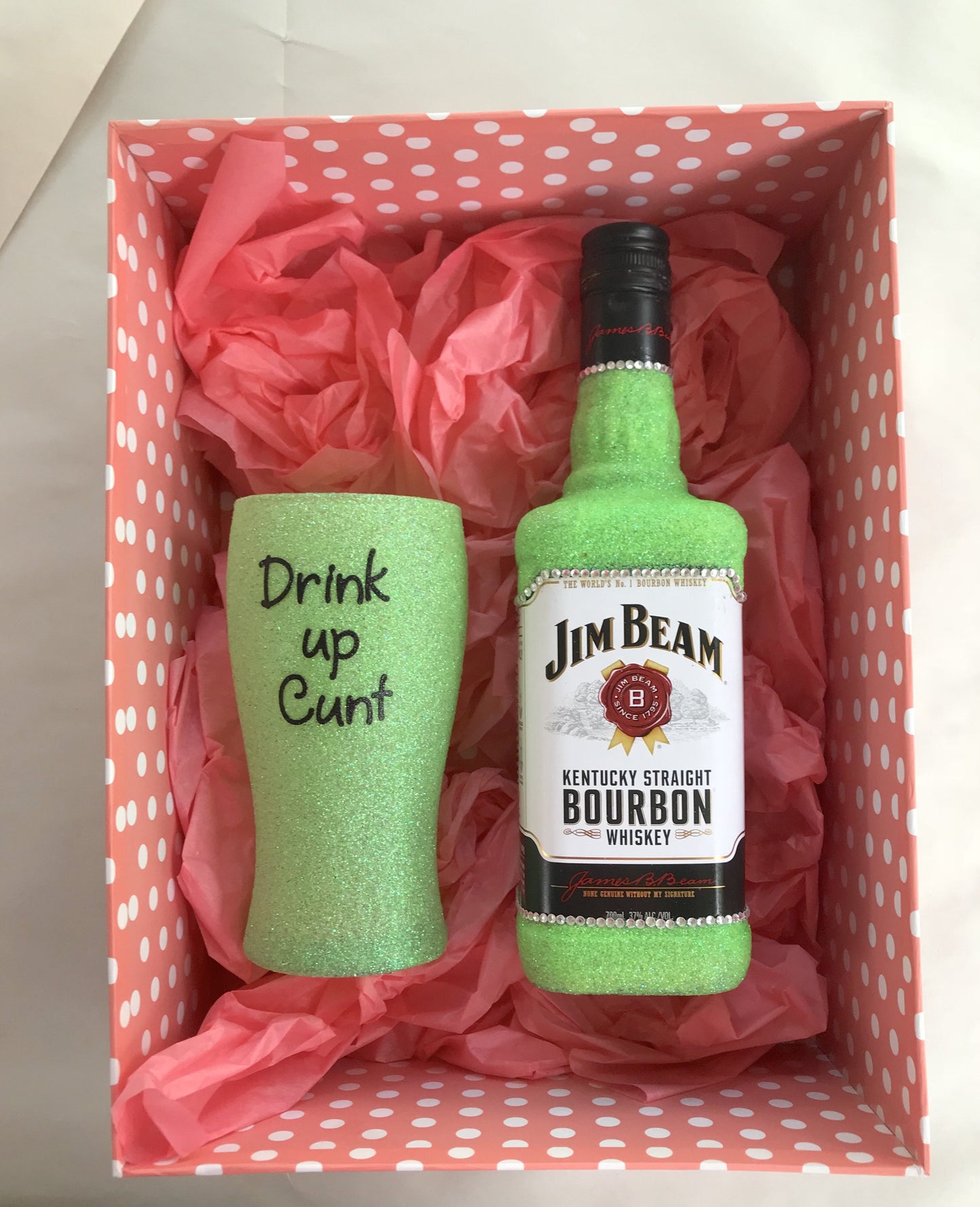 Jim Beam and Full Glitter Drink up cunt glass