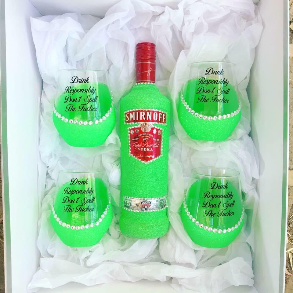 Smirnoff & 4x Stemless Wine Glasses don’t spill the fucker