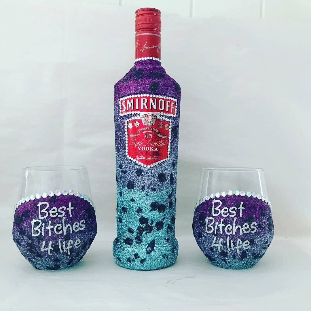 Teal purple ombré leopard Smirnoff set