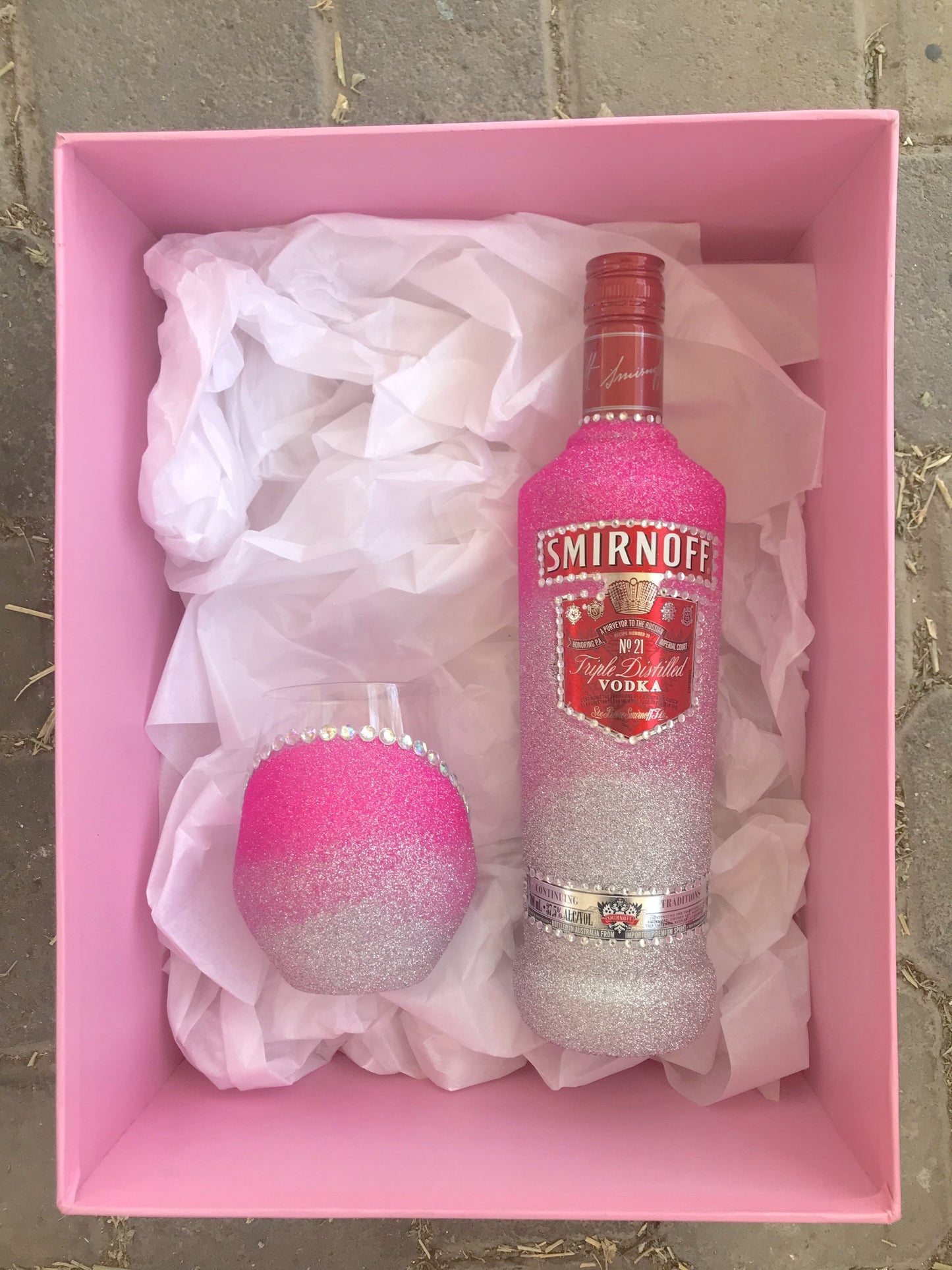 Premade silver/pink Smirnoff set add number or initial