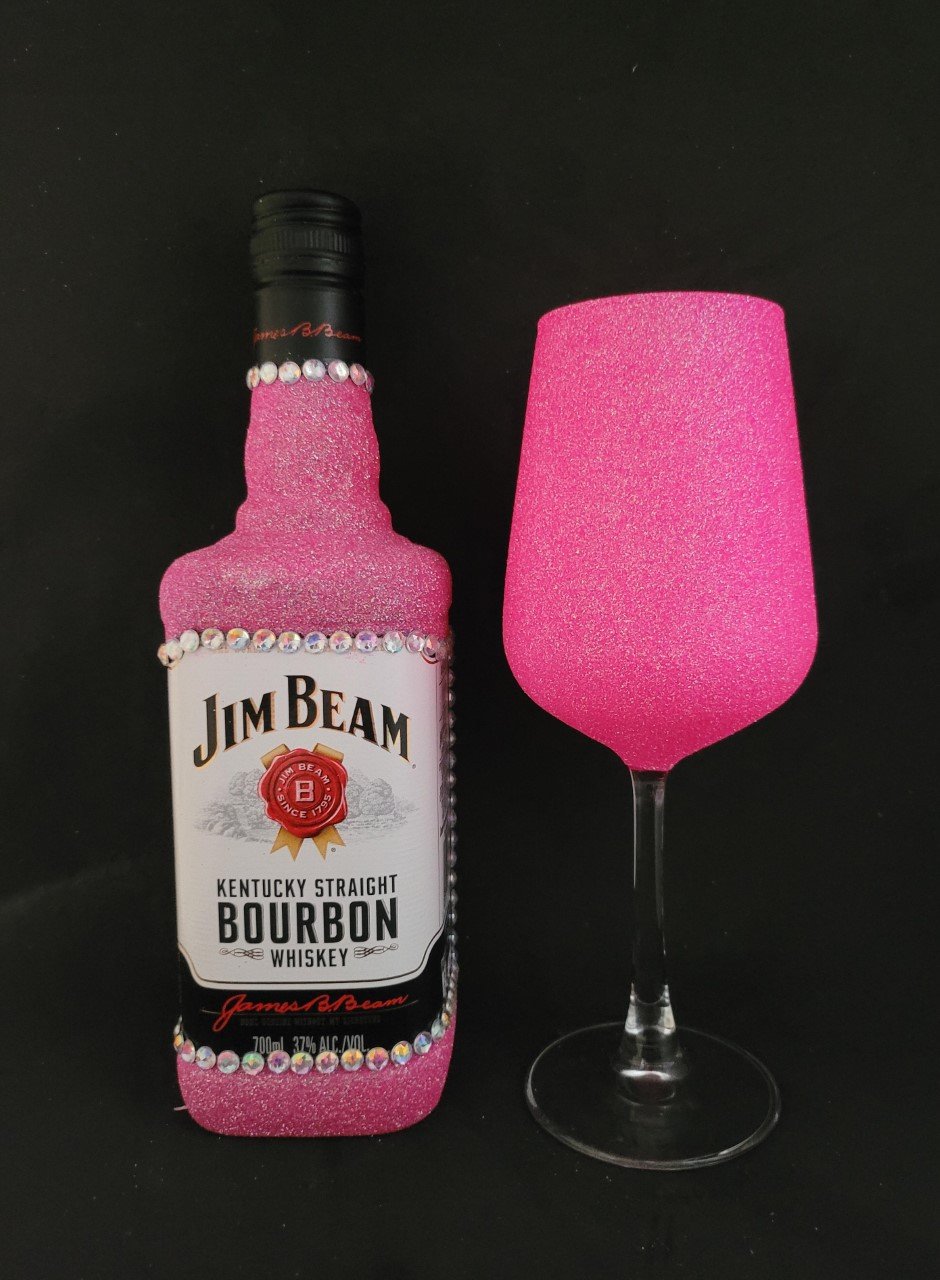 Pre Made Jim Beam & Wine glass Set Hot Pink