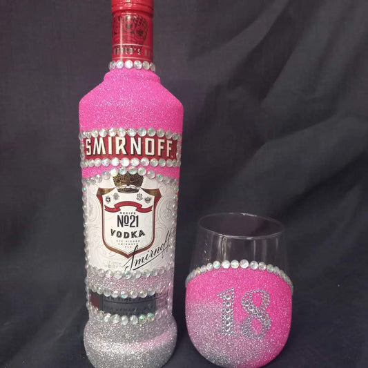 Premade silver/pink Smirnoff set add number or initial