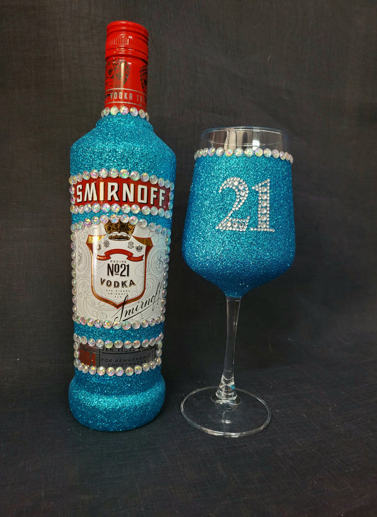 Smirnoff & 3/4 glittered Wine Glass Set