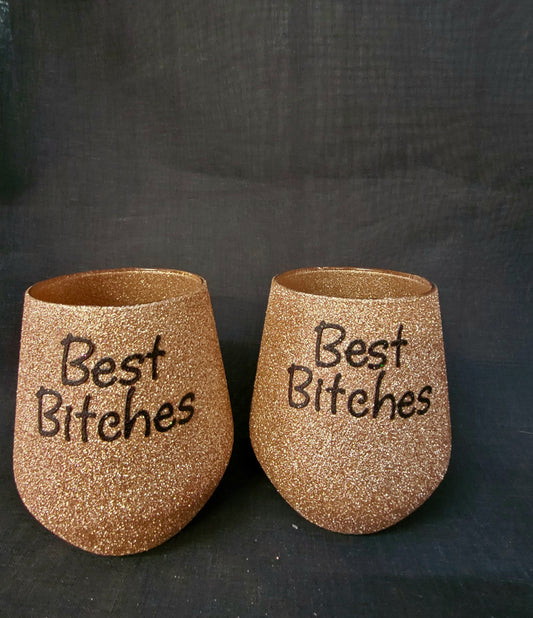 Best Bitches stemless Wine Glasses - Set of two