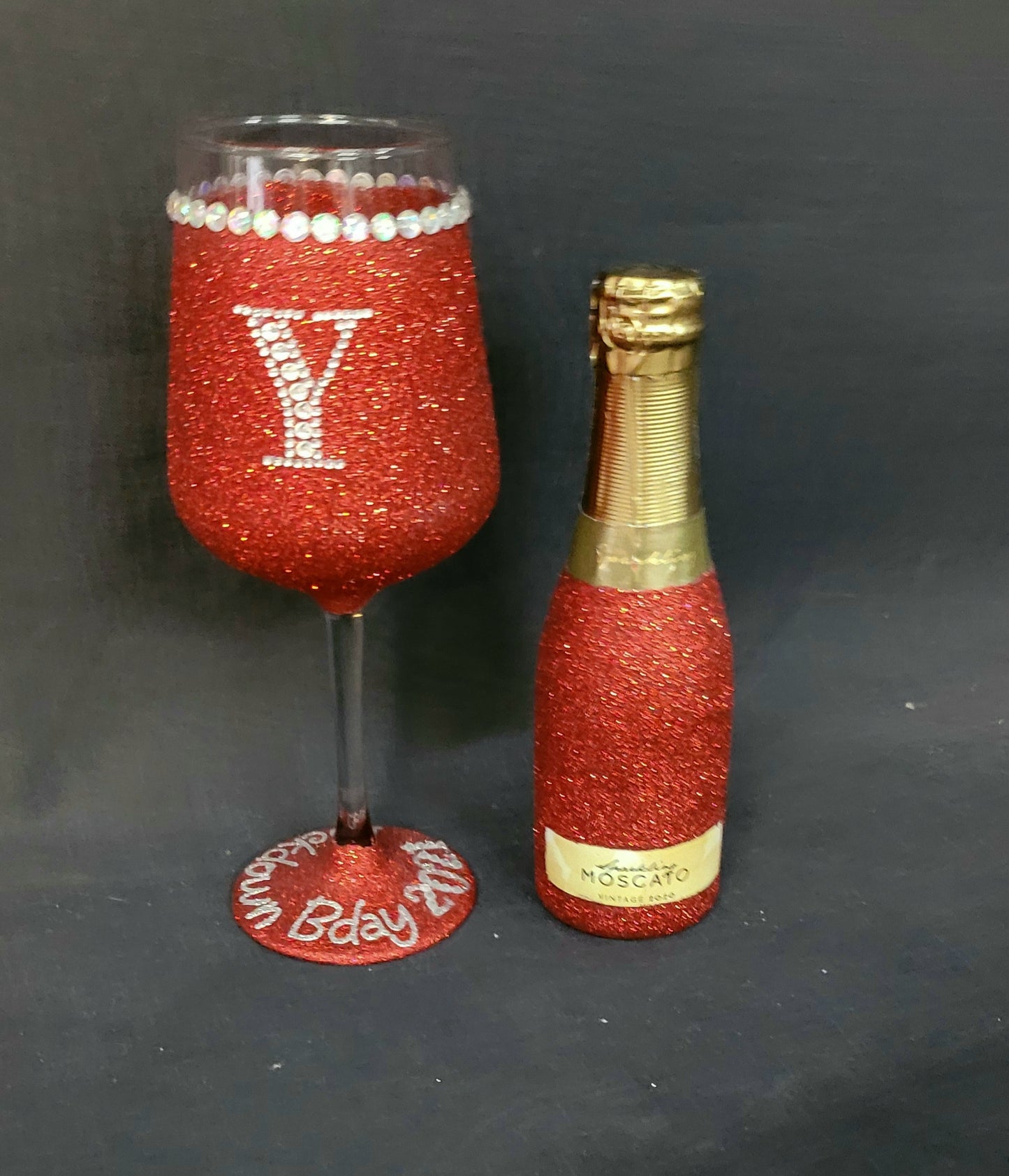 Glass 3/4 Glitter and Wine Mini - with detailed base