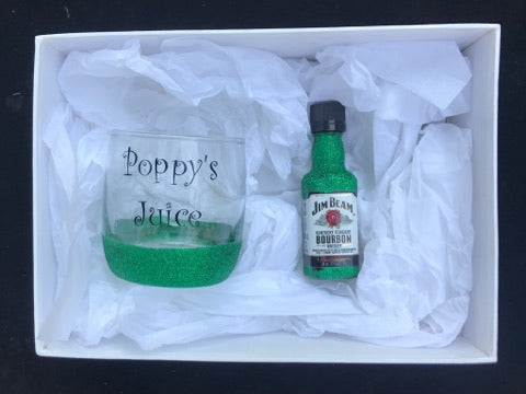 Poppy's Juice Glass with Mini JIm Beam - Green