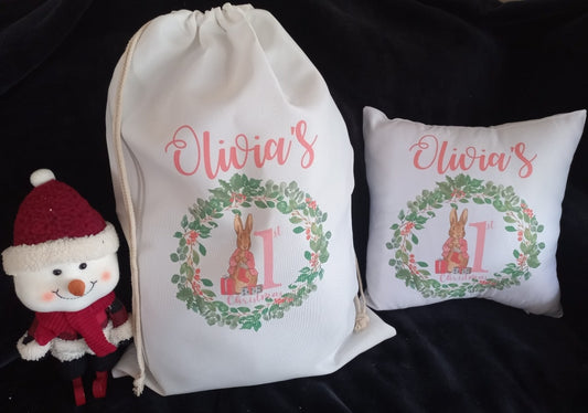Peter Rabbit - 1st Christmas - Santa sacks & matching cushion cover