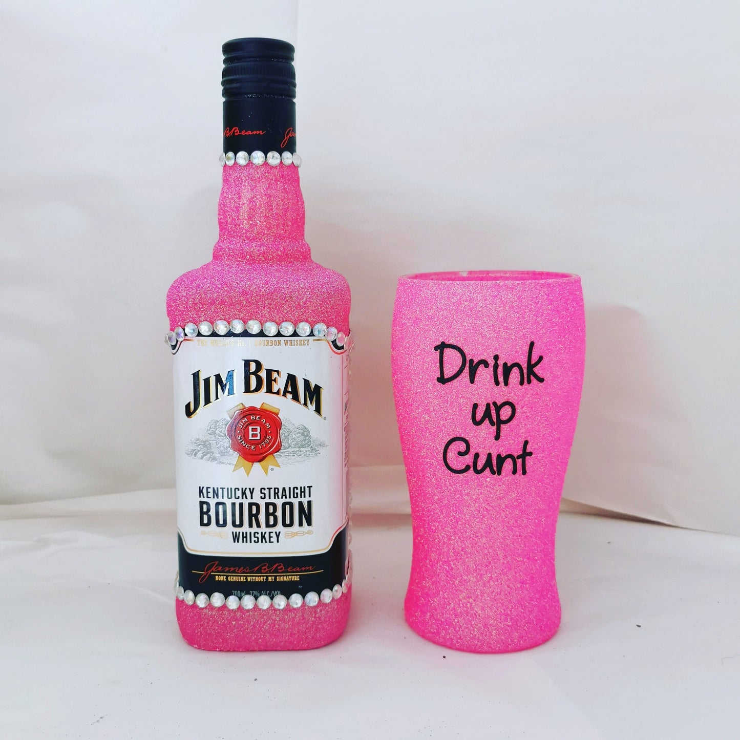 Jim Beam and Full Glitter Drink up cunt glass
