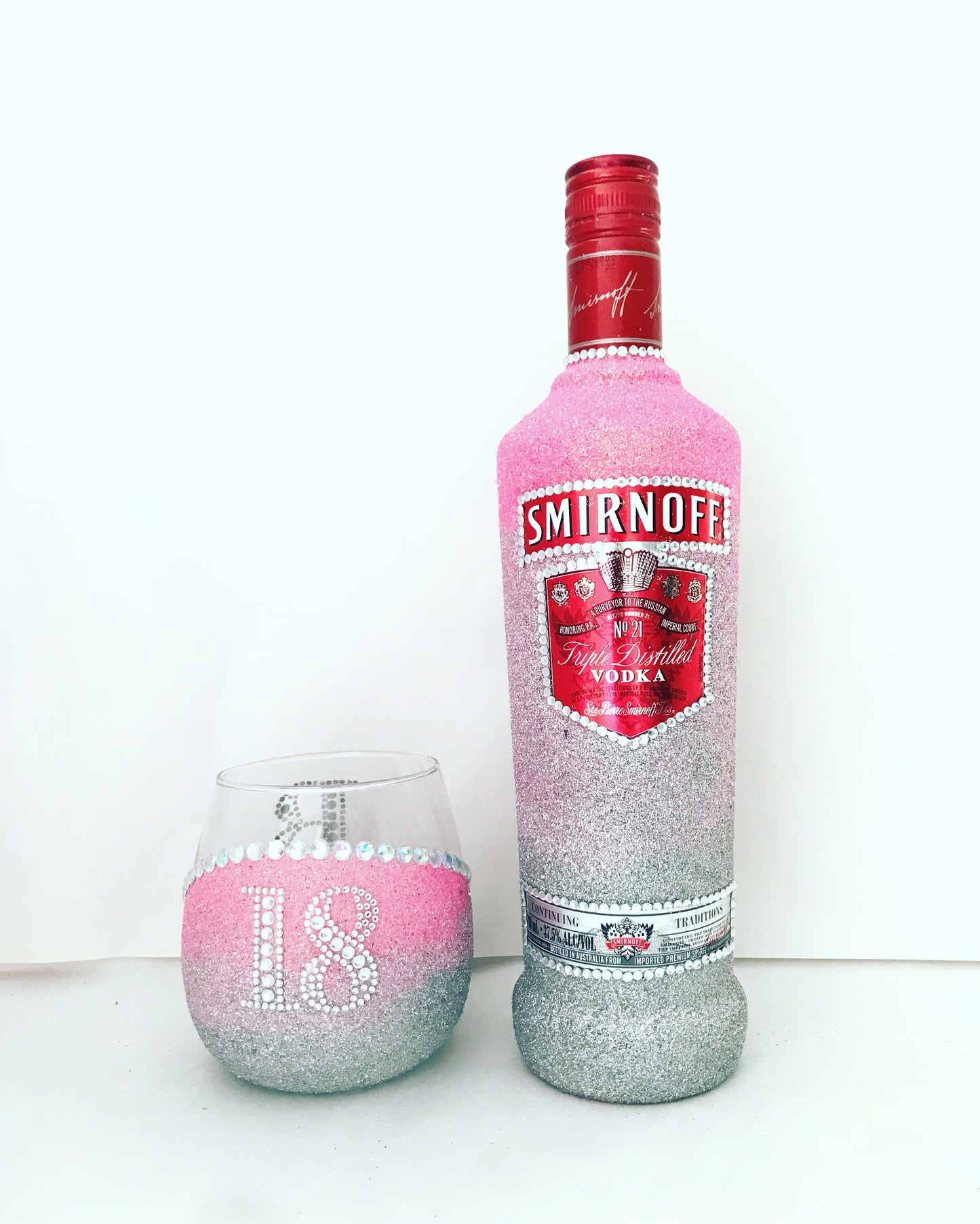Smirnoff with Stemless glass includes a bling initial or number