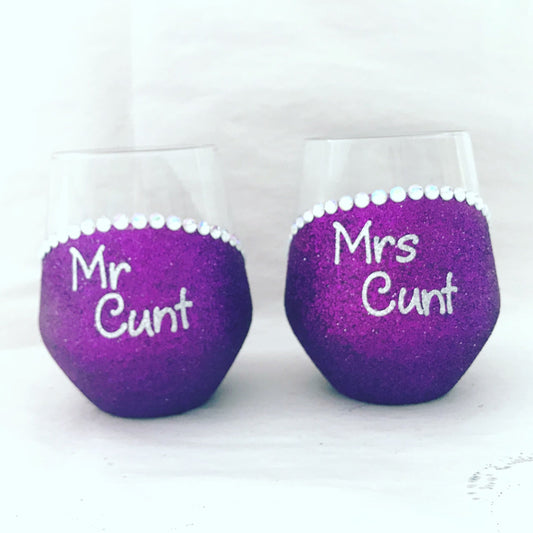 Mr and Mrs cunt stemless glasses