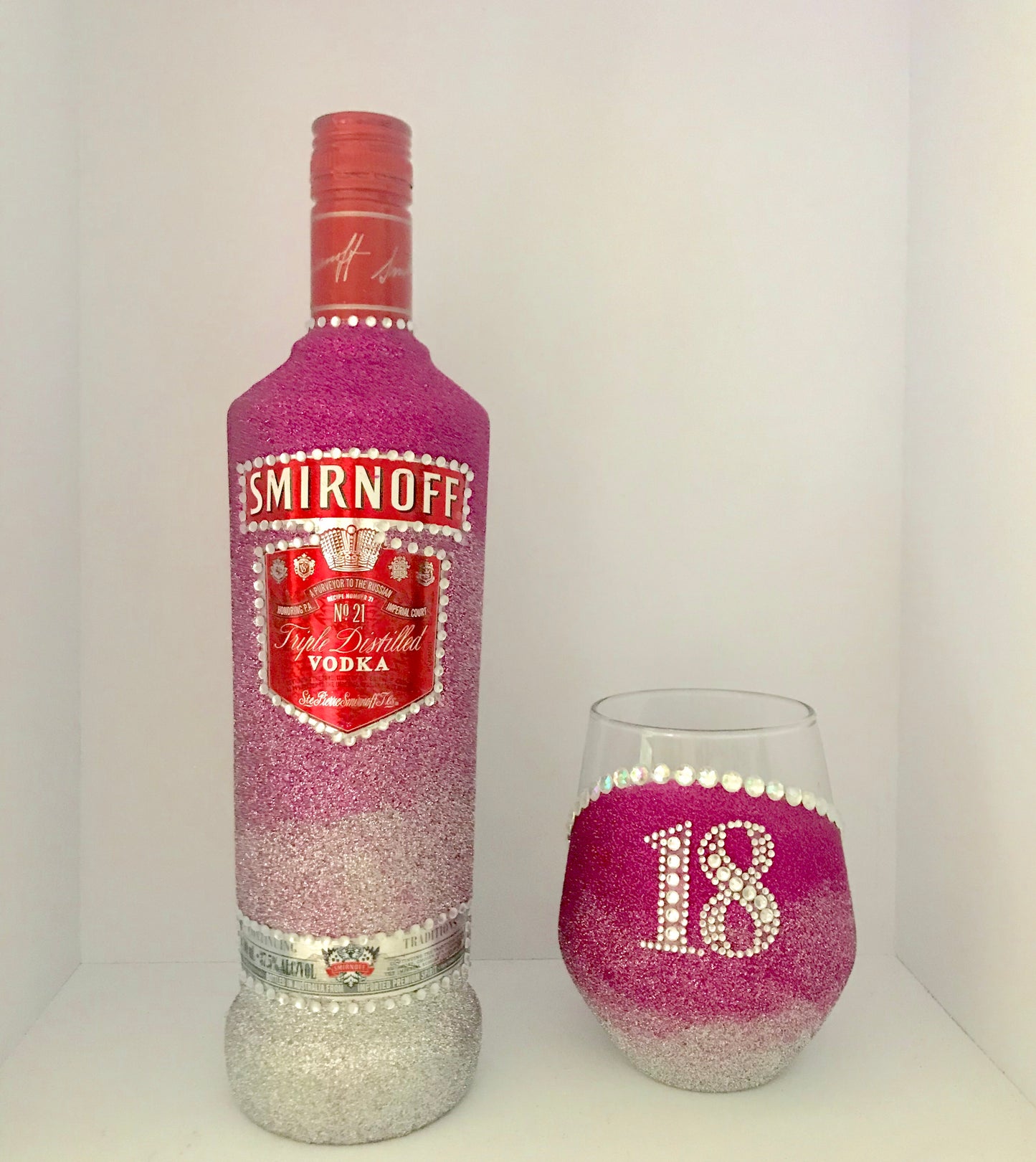 Smirnoff with Stemless glass includes a bling initial or number