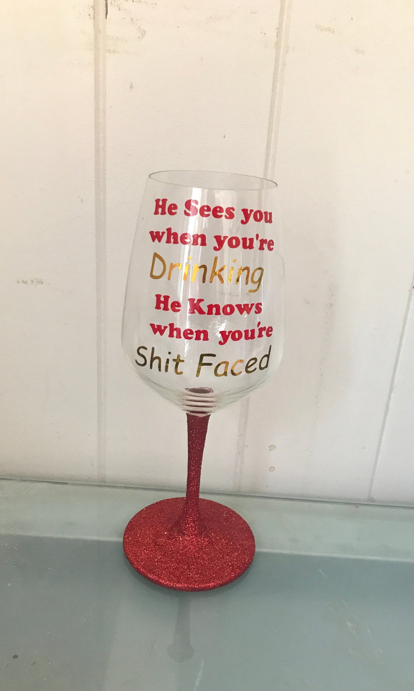 Set of 4, he sees you when you drinking glasses
