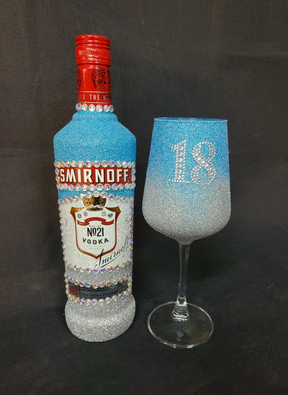 Premade silver/aqua Smirnoff includes bling initial or number